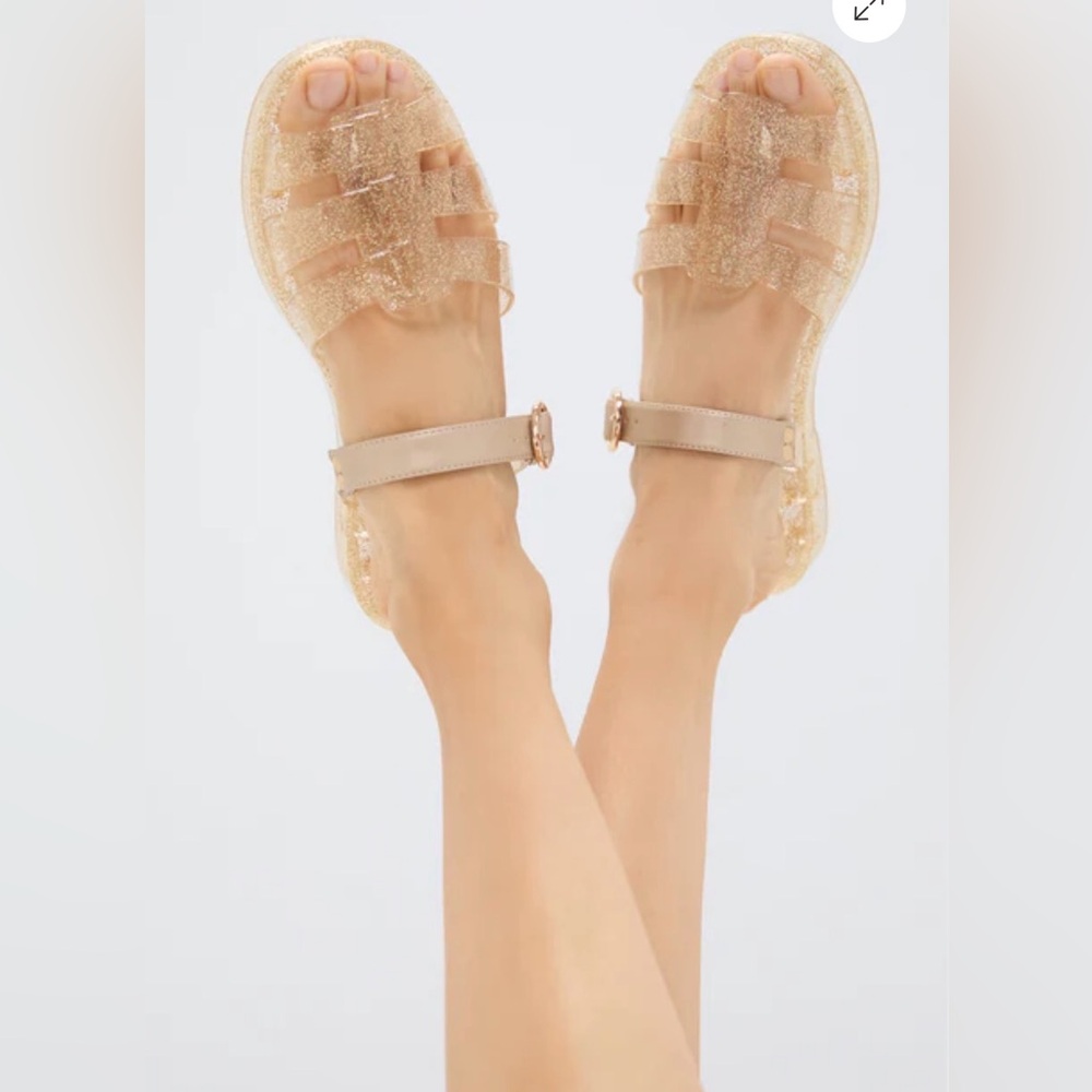 NWOT Tuckernuck Gold Glitter Riley Jelly Sandals, Size 39 (8/9)